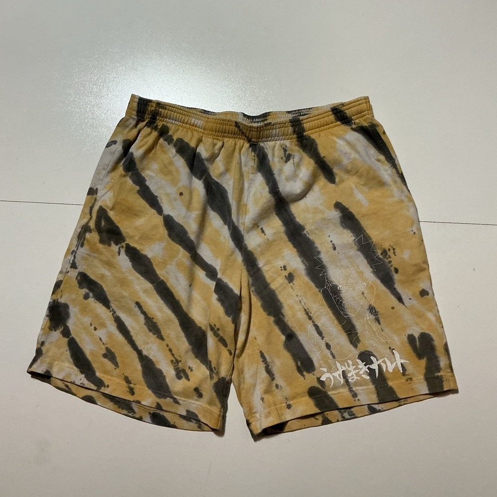 Hypland X Naruto Shippuden Yellow Tie Dye Manga Anime Graphic 8” Inseam Shorts